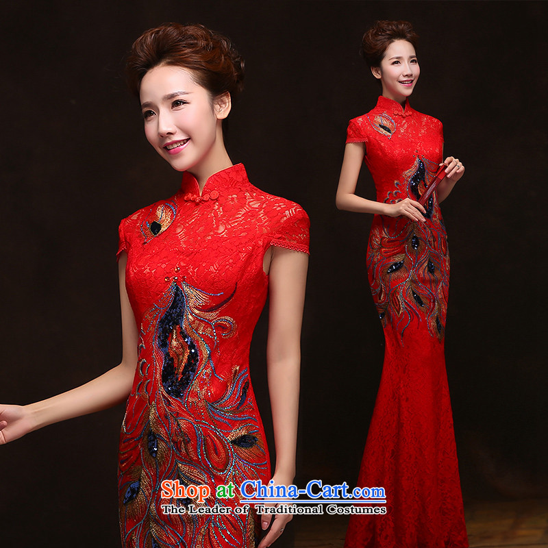 2015 Long dresses HUNNZ retro floral bride wedding dress spring and summer new drink red L,HUNNZ,,, Services Online Shopping