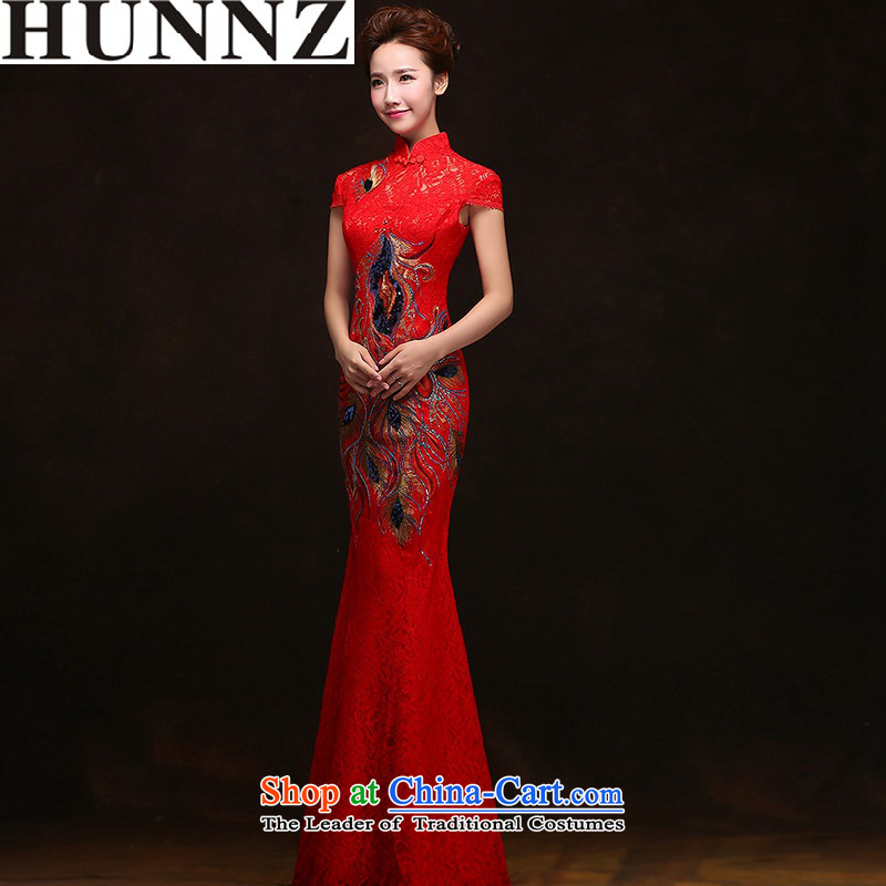 2015 Long dresses HUNNZ retro floral bride wedding dress spring and summer new drink red L,HUNNZ,,, Services Online Shopping