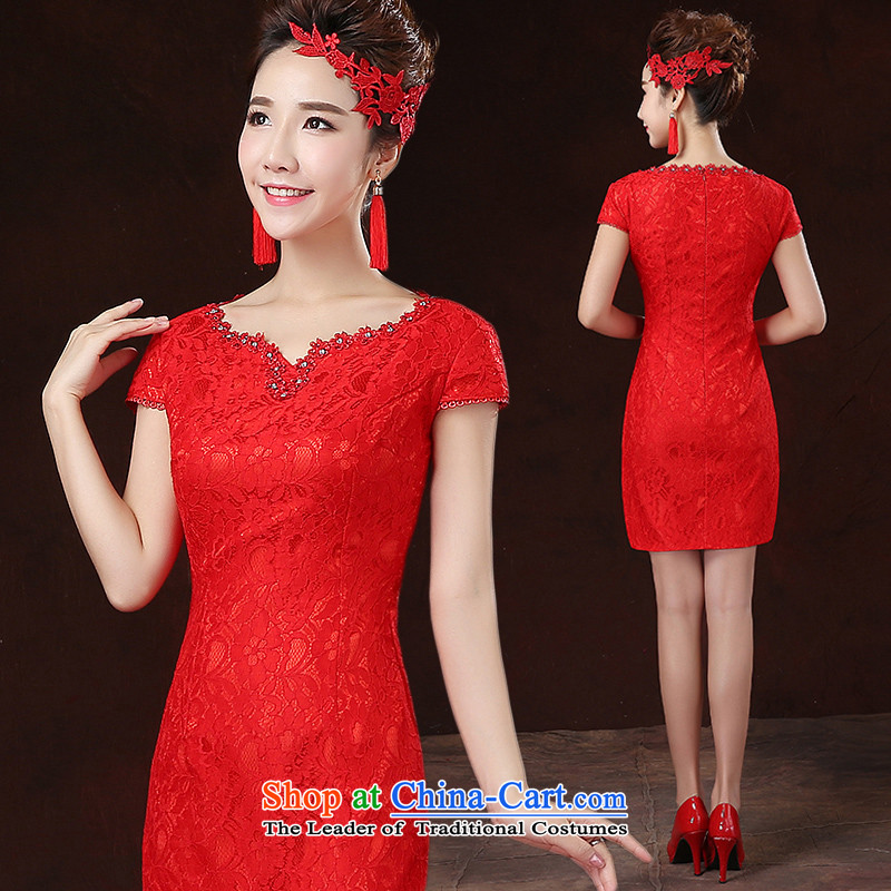 2015 National wind short HUNNZ, floral bride wedding dress bows to red, red L,HUNNZ,,, Sau San short shopping on the Internet