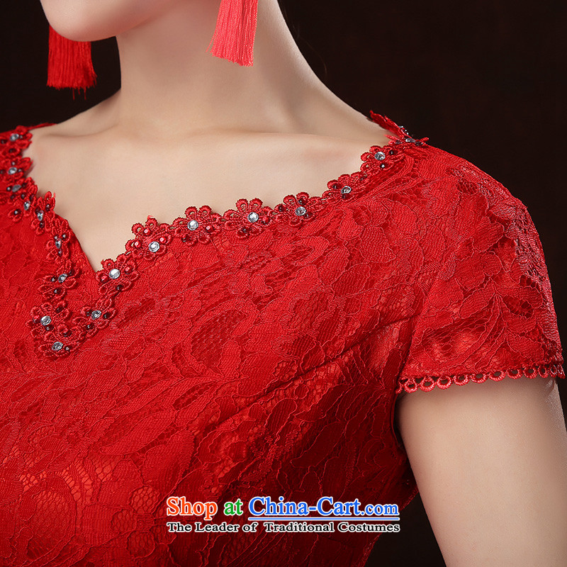 2015 National wind short HUNNZ, floral bride wedding dress bows to red, red L,HUNNZ,,, Sau San short shopping on the Internet