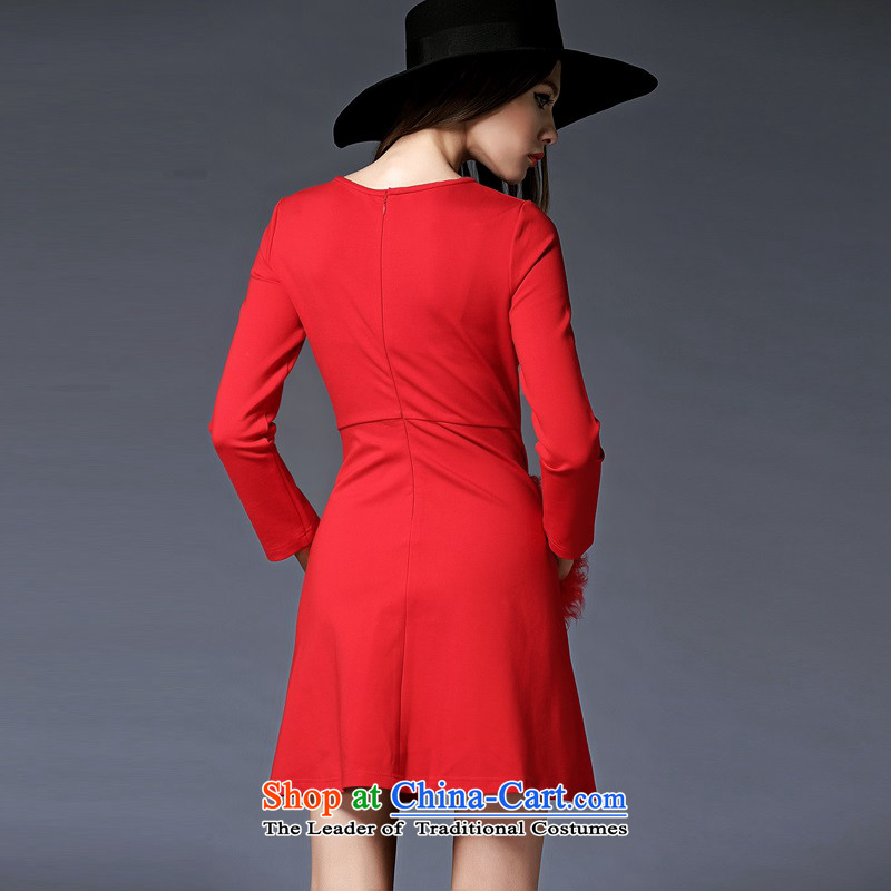 The OSCE Poetry Film 2015 Fall/Winter Collections of new products in women's temperament Foutune of wool pocket stitching long-sleeved A skirt red marriage bows dress skirt bridesmaid back to door onto Red XL, Europe (oushiying poem) , , , shopping on the Internet