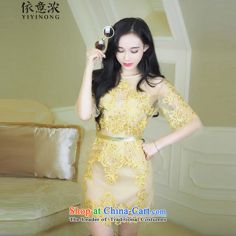 In accordance with the intent  of the Meinung 0688_2015 gold embroidery aristocratic banquet dress 2 piece sexy fluoroscopy lace skirt picture color S
