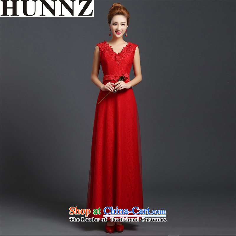      Toasting champagne HUNNZ services bridesmaid services 2015 Korean Sau San lace V-Neck long bride wedding dress evening dresses red M,HUNNZ,,, shopping on the Internet