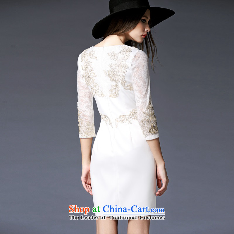 The OSCE Poetry Film 2015 new women's stylish 7 Sleeve V-dress skirt the door onto bridesmaid to marry heavy industry for the Pearl River Delta embroidered bride bows services white dresses , L, Europe (oushiying poem) , , , shopping on the Internet