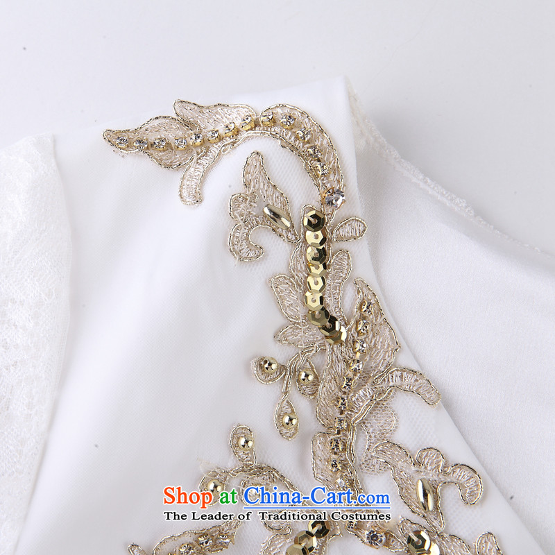 The OSCE Poetry Film 2015 new women's stylish 7 Sleeve V-dress skirt the door onto bridesmaid to marry heavy industry for the Pearl River Delta embroidered bride bows services white dresses , L, Europe (oushiying poem) , , , shopping on the Internet