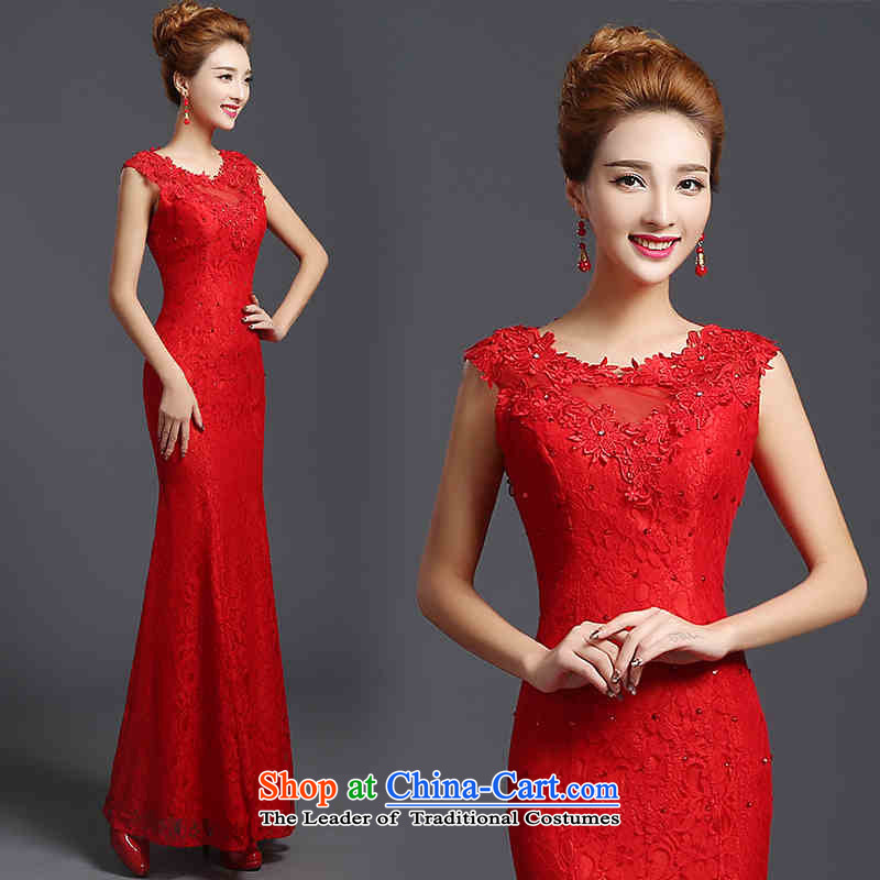 ?   ?Toasting champagne served bridesmaid HUNNZ Services 2015 new summer national wind long sleeveless bride wedding dress red?XXL