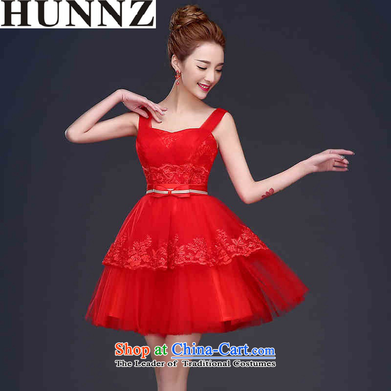 2015 Short of HUNNZ straps stylish bride wedding dress straps solid color banquet moderator dress red XXL,HUNNZ,,, shopping on the Internet