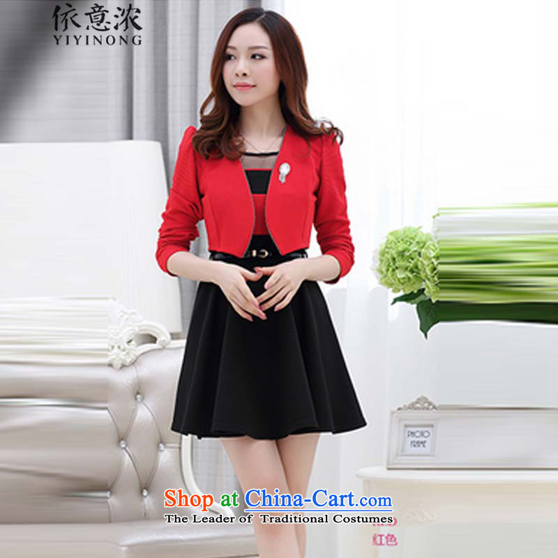 In accordance with the meaning  in the autumn of 2015, with strong two kits dresses sweet long-sleeved gown shawl kit small 6918 red T-shirt + black skirt M