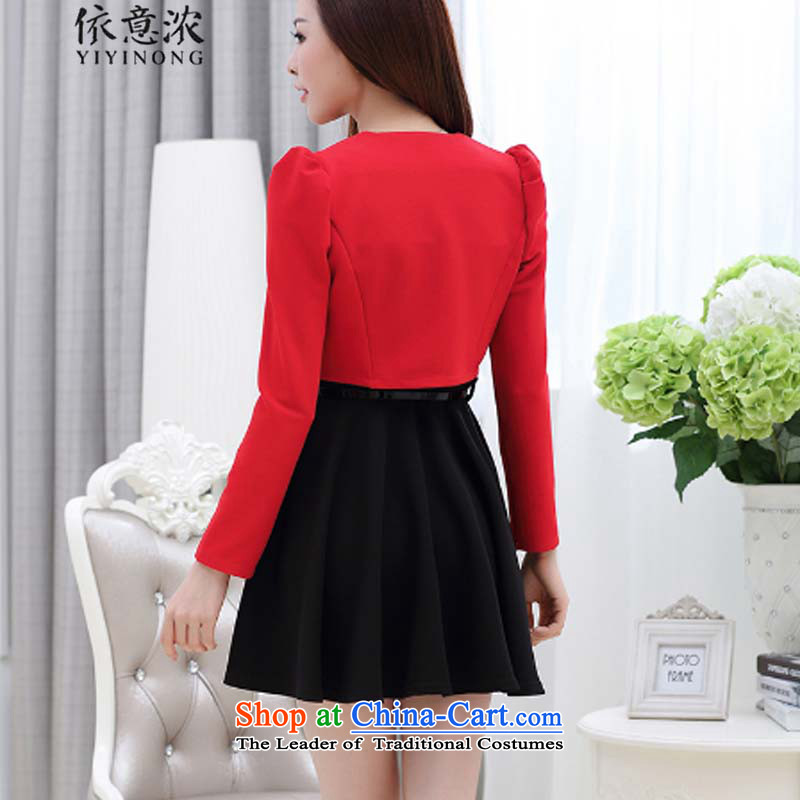 In accordance with the meaning  in the autumn of 2015, with strong two kits dresses sweet long-sleeved gown shawl kit small 6918 red T-shirt + black dress according to the intended enrichment (M YIYINONG shopping on the Internet has been pressed.)