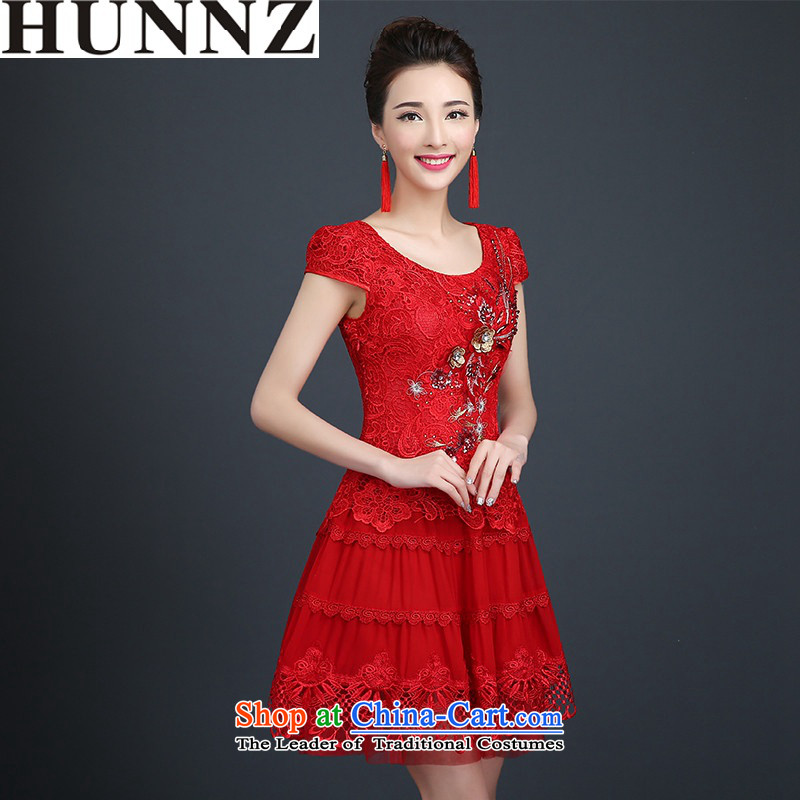 The new 2015 HUNNZ Stylish spring and summer short of lace bride wedding dress uniform bridesmaid to drink red XXL,HUNNZ,,, shopping on the Internet