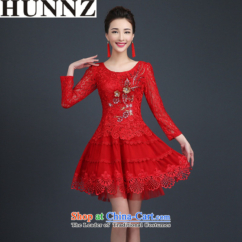 The new 2015 HUNNZ Stylish spring and summer short of lace bride wedding dress uniform bridesmaid to drink red XXL,HUNNZ,,, shopping on the Internet