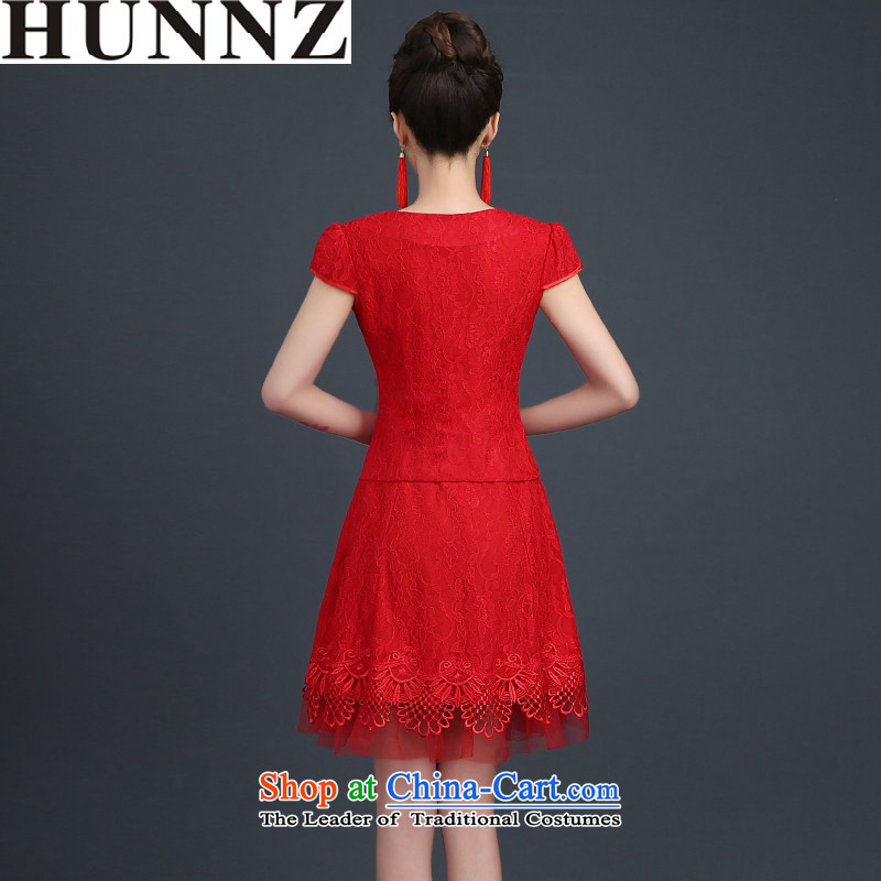 2015 Long dresses HUNNZ lace stylish bride wedding dress bridesmaid services serving large red bows Code Red L,HUNNZ,,, shopping on the Internet