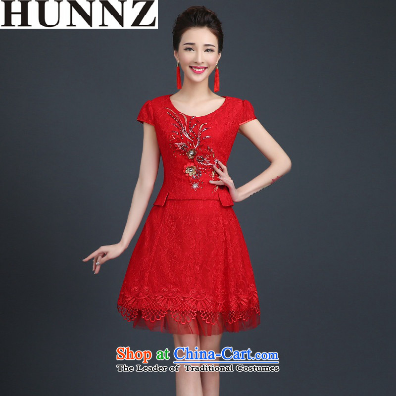 2015 Long dresses HUNNZ lace stylish bride wedding dress bridesmaid services serving large red bows Code Red L,HUNNZ,,, shopping on the Internet