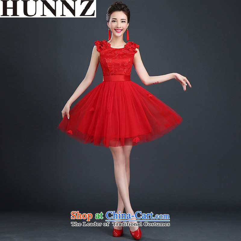 Hunnz long 2015 is simple and stylish Korean brides wedding dresses tie bows service banquet moderator dress red S,HUNNZ,,, shopping on the Internet