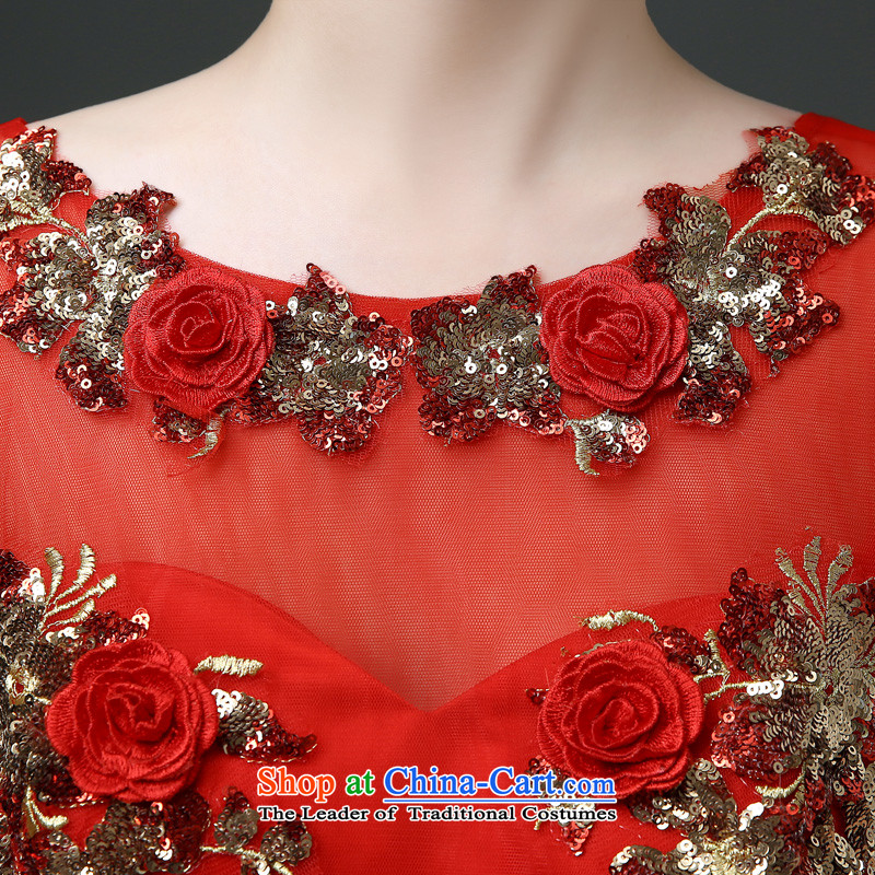 The Friends of the bride bows services long shoulders get married Korean version of Red Dress field shoulder graphics thin crowsfoot satin dress auspices to align the banquet gown red XL 2.2 feet code waist-lan (LANYI Yi) , , , shopping on the Internet