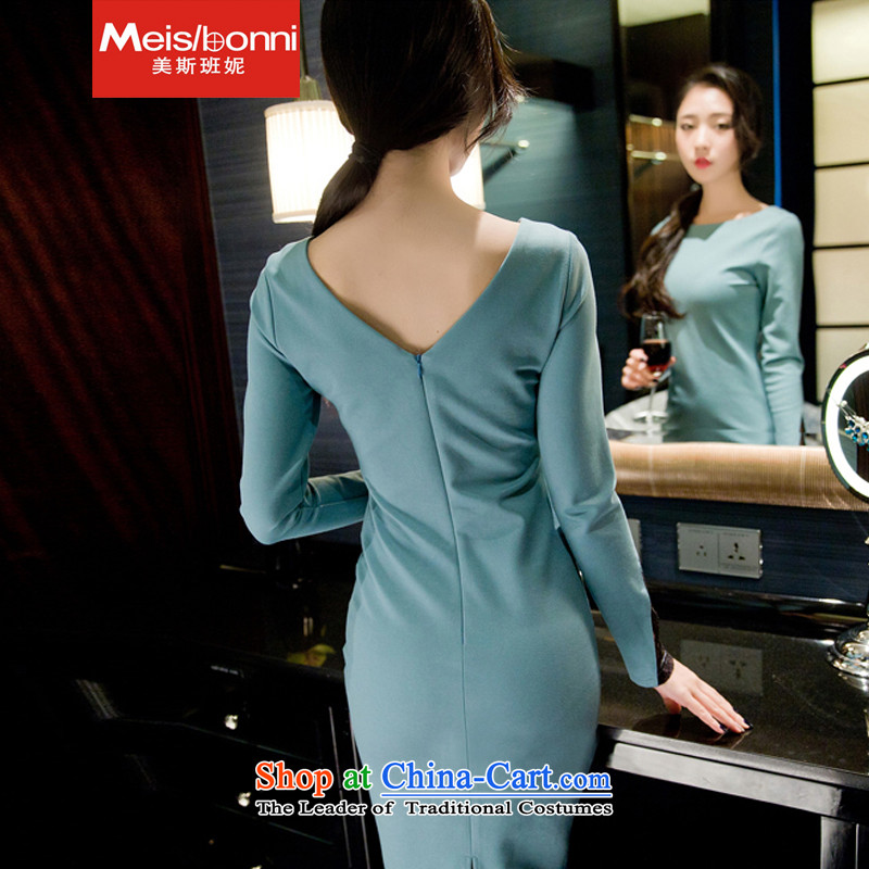 The United States at the 2015 autumn and winter Connie new Korean nightclubs and sexy elegant fluoroscopy temperament lace package and dresses dress in long skirt CPU 5CLT light blue , L, the United States, Stephanie (meisibonni) , , , shopping on the Internet