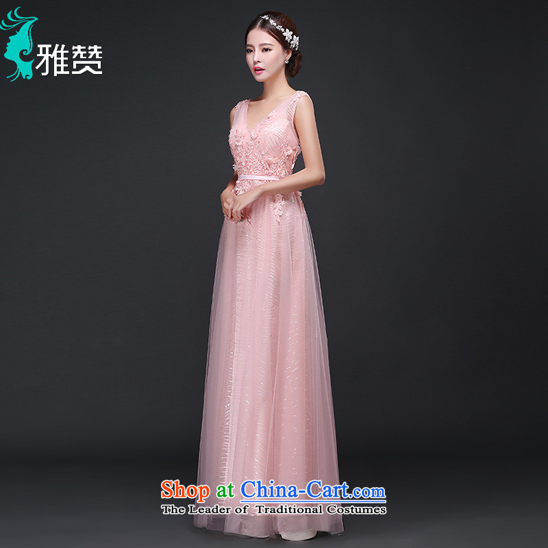 The annual meeting of the Zambia evening dresses long bride services pink flowers of the bows moderator dress shoulders V-Neck Sau San thin nail-ju on graphics chip pink M Nga Chan (YAZAN) , , , shopping on the Internet