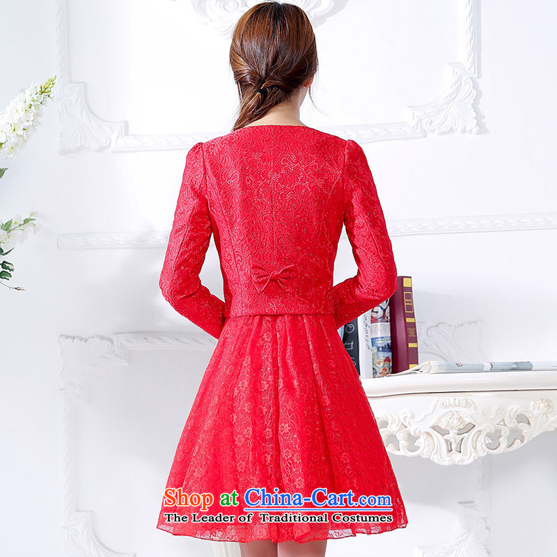 The new 2015 Autumn boxed long-sleeved two kits dresses female elegance gentlewoman skirts into wine red XXXL, bridal dresses domino-hee , , , shopping on the Internet