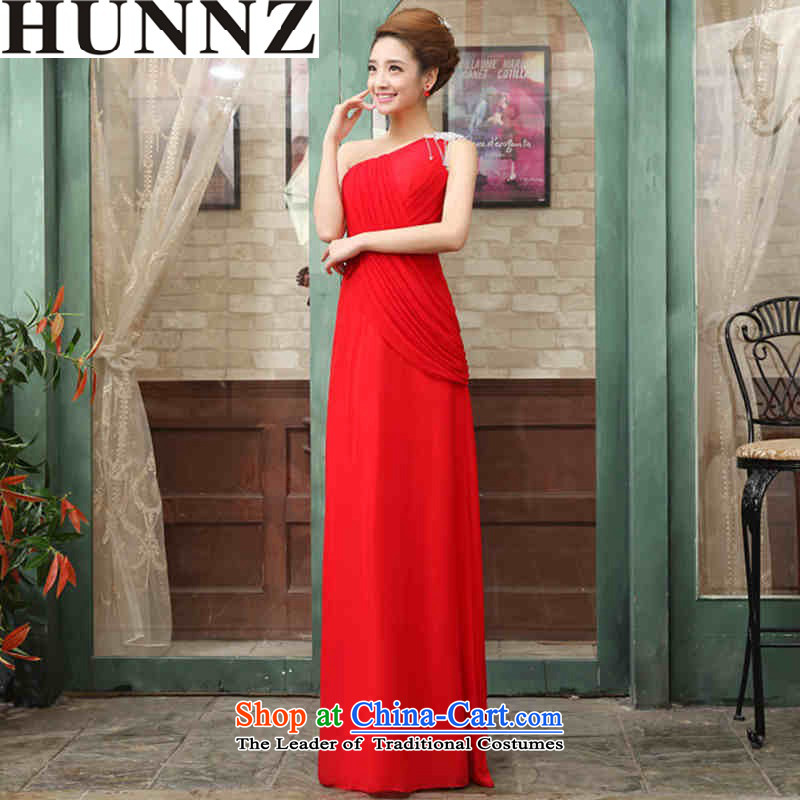 Click shoulder length HUNNZ 2015 stylish solid color bride booking wedding-dress bows services banquet evening dresses red L
