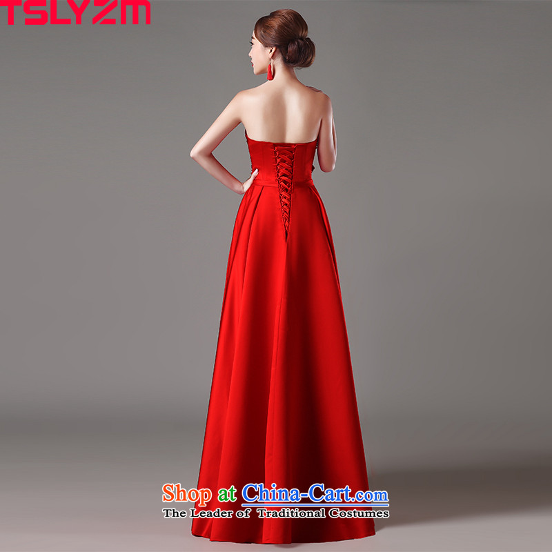 Tslyzm2015 new bride autumn and winter Wedding Dress Short, bows to serve evening out chest lace Satin pearl of the nails banquet dresses damask skirt red long Xxl,tslyzm,,, shopping on the Internet
