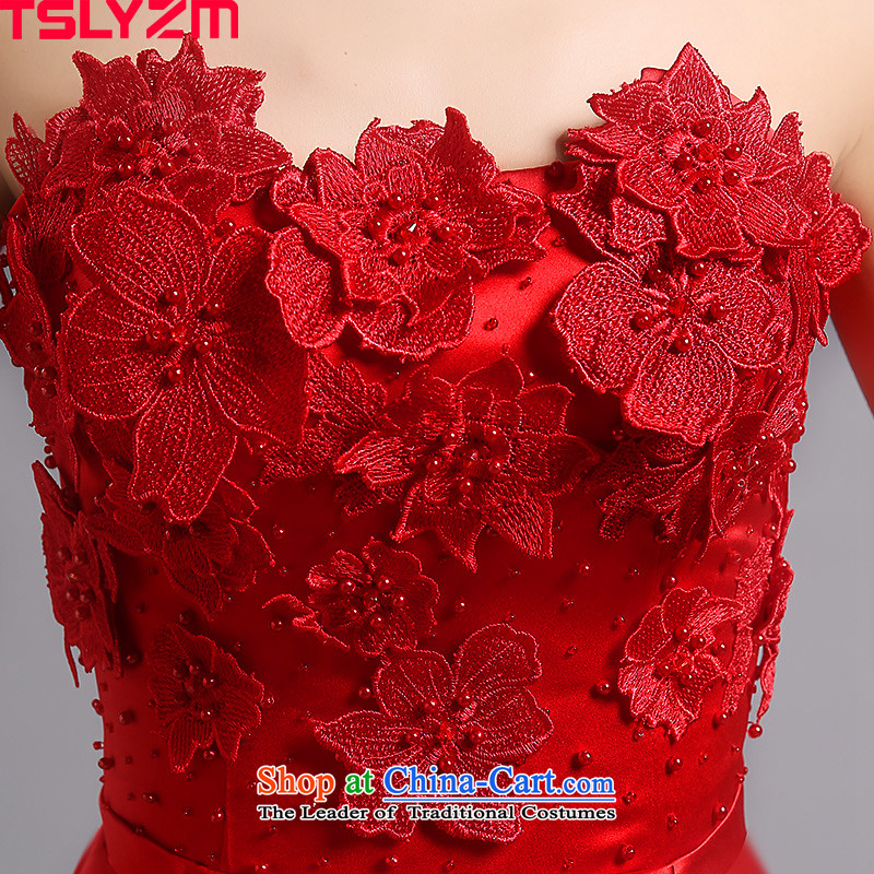 Tslyzm2015 new bride autumn and winter Wedding Dress Short, bows to serve evening out chest lace Satin pearl of the nails banquet dresses damask skirt red long Xxl,tslyzm,,, shopping on the Internet