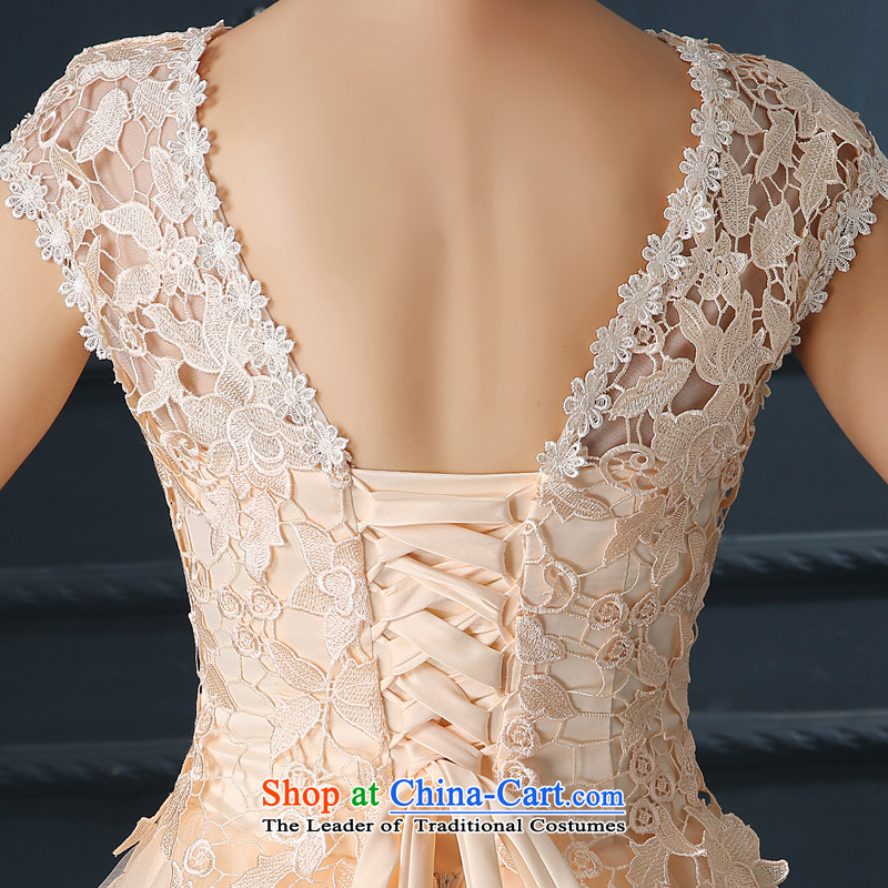 Time Syrian champagne color lace short dinners banquet annual meeting of persons chairing the wedding night wear small dress new 2015 bridesmaid services serving champagne color marriage bows XL, Syria has been pressed time shopping on the Internet