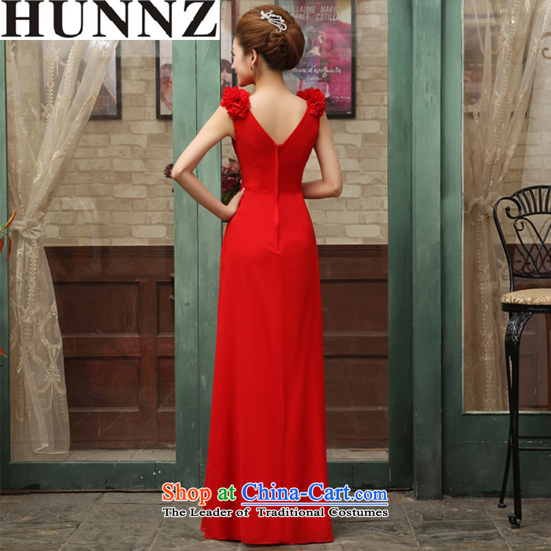 2015 Long dresses HUNNZ trendy straps spring and summer new bride dress banquet evening dresses bows services red M,HUNNZ,,, shopping on the Internet