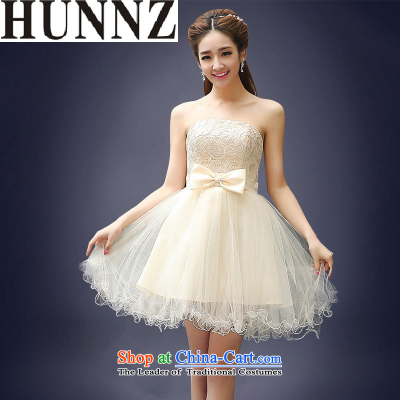 2015 Short of HUNNZ spring and summer straps Korean brides booking wedding-dress and chest lace evening dress bows to champagne color XL,HUNNZ,,, shopping on the Internet