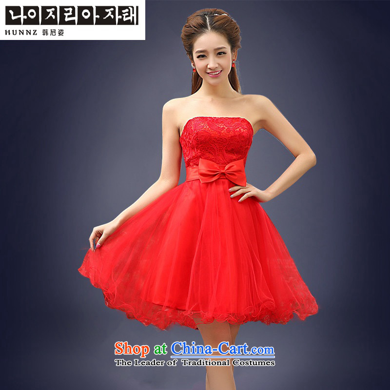 2015 Korean short HANNIZI, straps and chest lace bride wedding dress bows services , Korea Red, L, Gigi Lai (hannizi) , , , shopping on the Internet