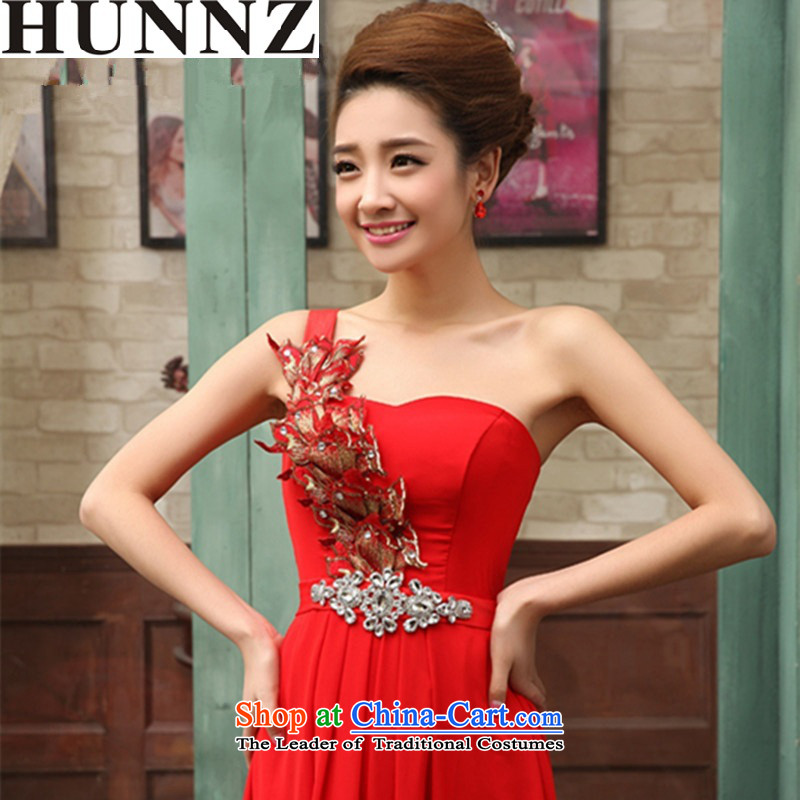 2015 Fashion straps HUNNZ shoulder bride wedding dress banquet evening dresses bows to red red S,HUNNZ,,, shopping on the Internet