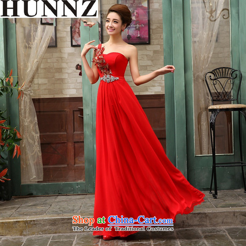 2015 Fashion straps HUNNZ shoulder bride wedding dress banquet evening dresses bows to red red S,HUNNZ,,, shopping on the Internet