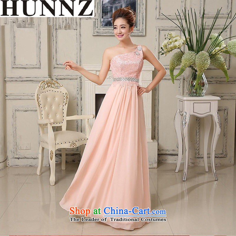 Hunnz 2015 wedding dress bride bridesmaid services stylish long single shoulder banquet evening dresses bows services Pink XL,HUNNZ,,, shopping on the Internet