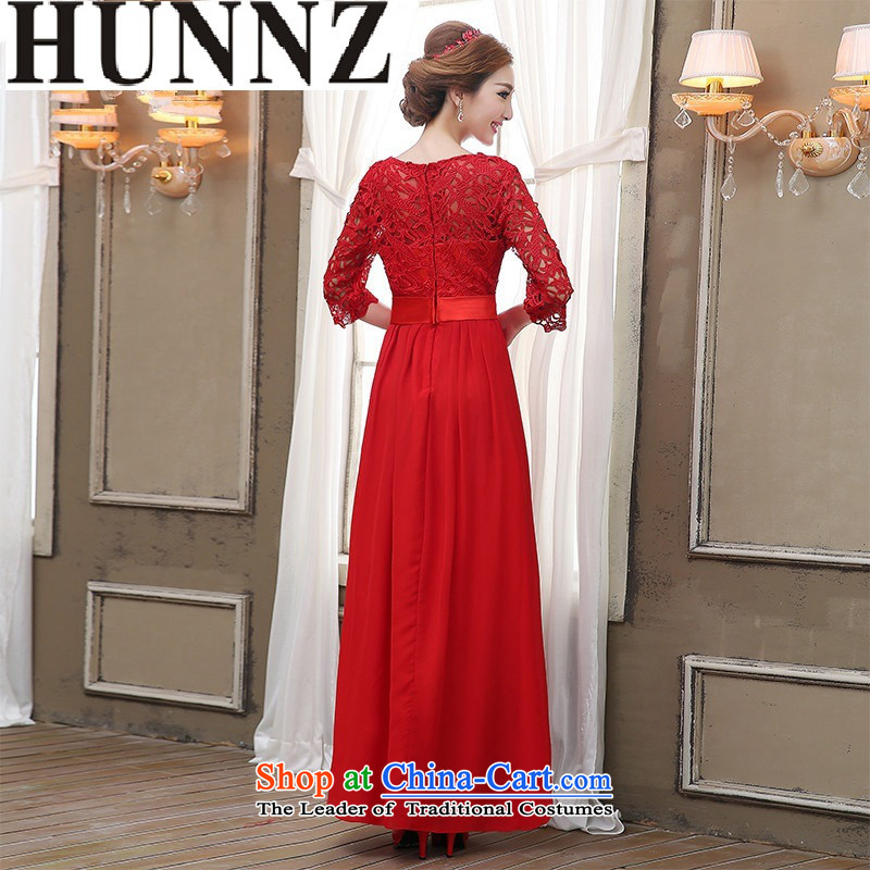 2015 Long dresses HUNNZ Korean-style solid color Sau San bride wedding dress bows services evening dress red L,HUNNZ,,, shopping on the Internet