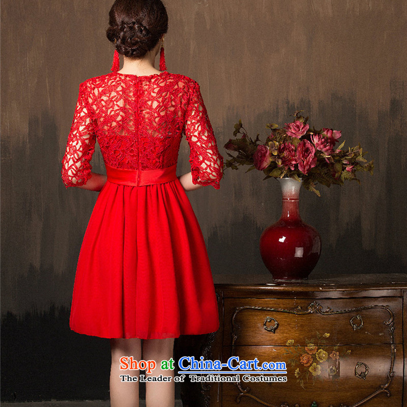 Joshon&joe wedding dresses in the spring and autumn 2015 cuff red one word marriage bows shoulder lace short of small dress photo color stage s,joshon&joe,,, shopping on the Internet