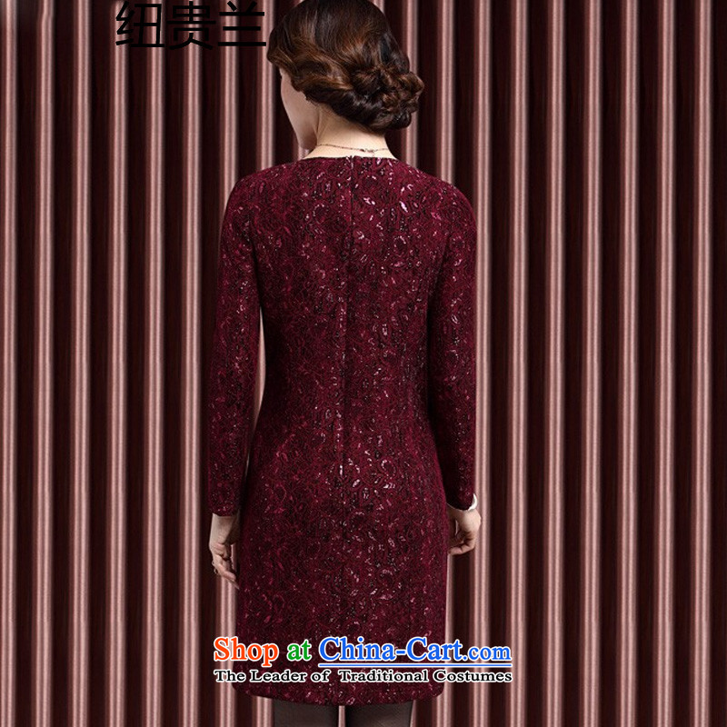 In 2015, the elderly woman fall inside the new dresses wedding dresses with mother middle-aged women's temperament long-sleeved lace dresses aubergine XL, Niue, the , , , shopping on the Internet