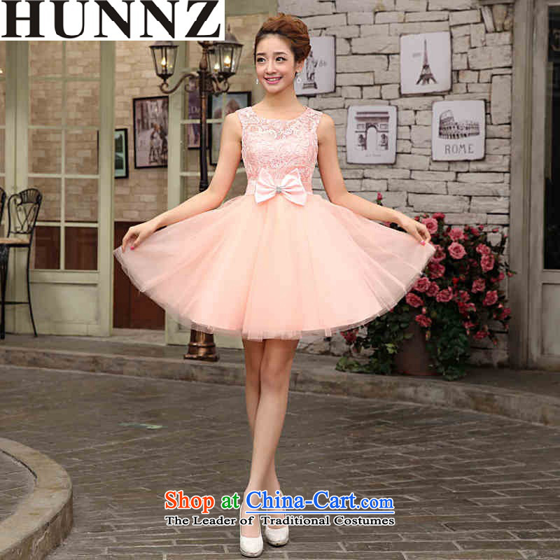 2015 Short HUNNZ sleeveless bon bon skirt won with minimalist bride wedding dress bows services evening dresses pink L,HUNNZ,,, shopping on the Internet