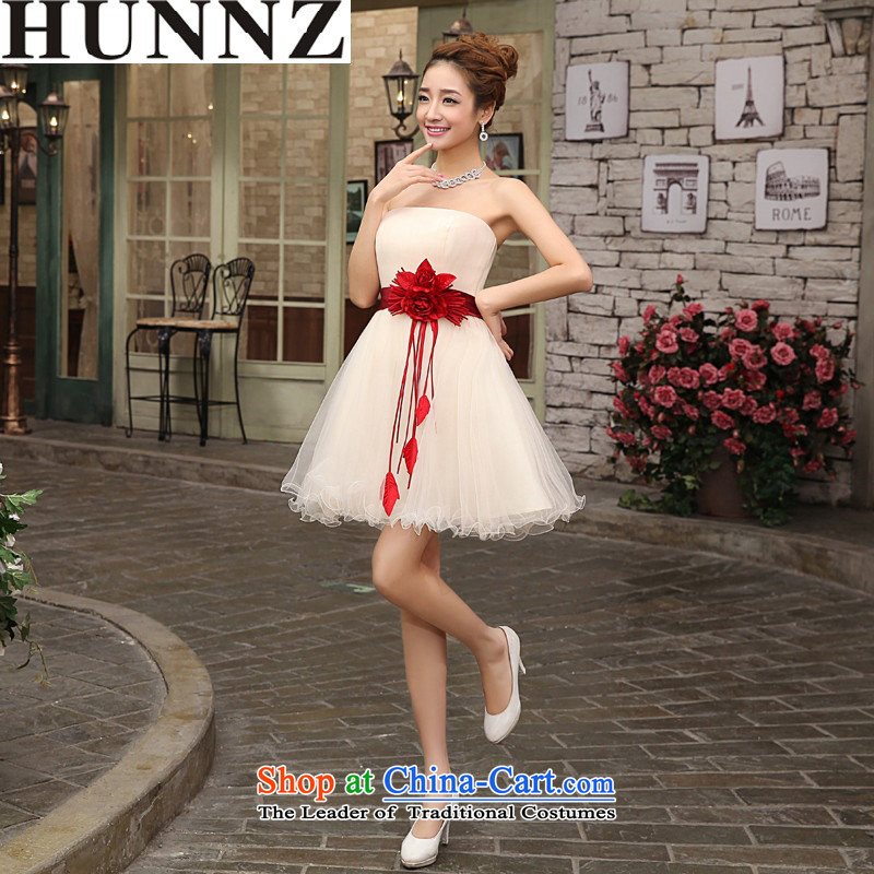 Hunnz straps 2015 Korean anointed chest pure color bride wedding dress bows services banquet dinner dress champagne color XXL,HUNNZ,,, shopping on the Internet
