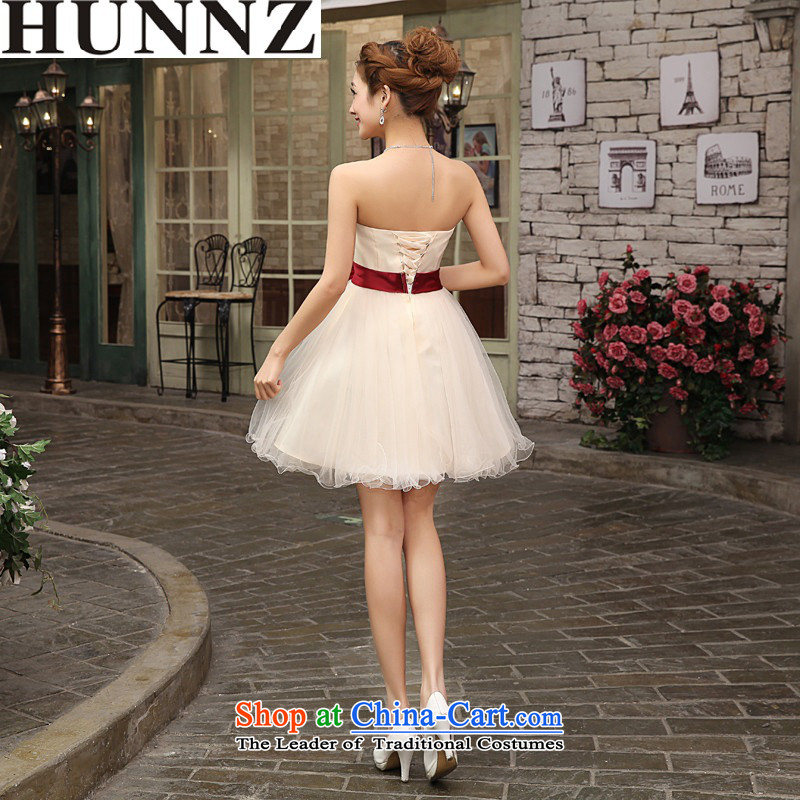 Hunnz straps 2015 Korean anointed chest pure color bride wedding dress bows services banquet dinner dress champagne color XXL,HUNNZ,,, shopping on the Internet