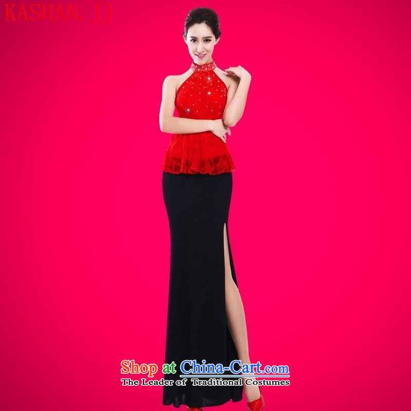 Mano-hwan's new cotton linen Night Banquet sexy dresses Sau San Korean female chiffon lace long evening dresses Red (5496122 do M Card Shan (KASHAN.JJ CHRISTMASTIME) , , , shopping on the Internet
