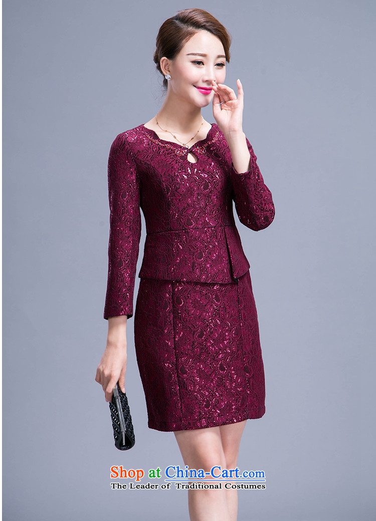Maple Yi Min International 2015 Autumn load new women's body graphics thin 9 decorated very cuff lace MOM pack dresses 991 wine red XXL picture, prices, brand platters! The elections are supplied in the national character of distribution, so action, buy now enjoy more preferential! As soon as possible.