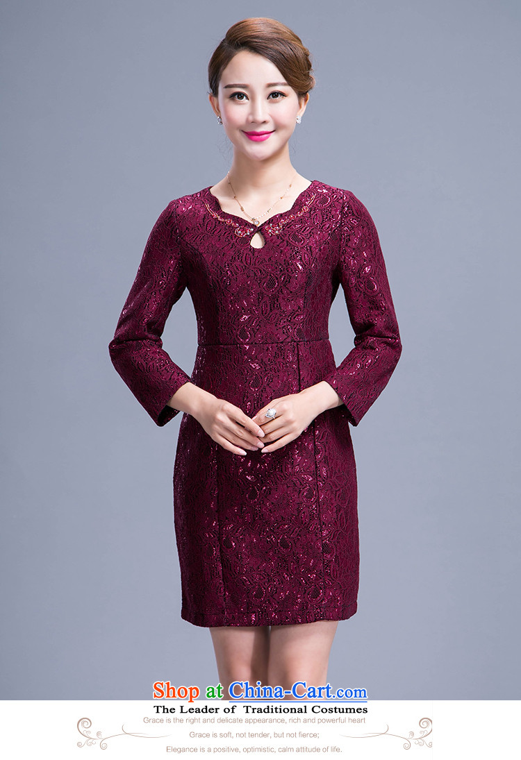 Maple Yi Min International 2015 Autumn load new women's body graphics thin 9 decorated very cuff lace MOM pack dresses 991 wine red XXL picture, prices, brand platters! The elections are supplied in the national character of distribution, so action, buy now enjoy more preferential! As soon as possible.