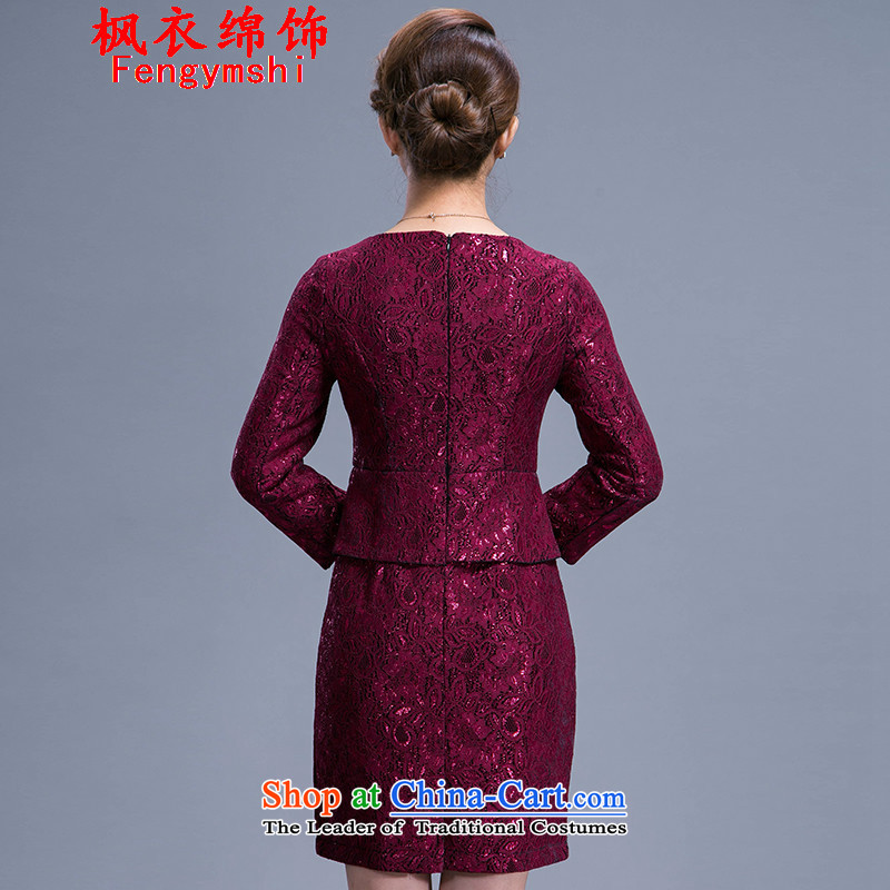 Maple Yi Min International 2015 Autumn load new women's body graphics thin 9 decorated very cuff lace MOM pack dresses 991 XXL, wine Red Maple Yi Min Ornaments , , , shopping on the Internet