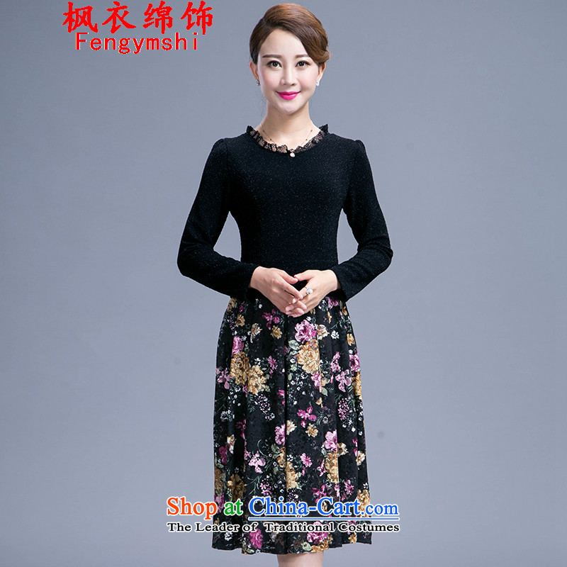 Maple Yi Min International 2015 autumn, the major new code Sau San Korean mother replacing temperament dresses in long 985 Black XL, Maple Yi Min Ornaments , , , shopping on the Internet
