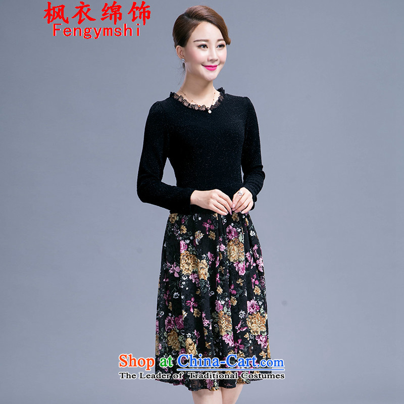 Maple Yi Min International 2015 autumn, the major new code Sau San Korean mother replacing temperament dresses in long 985 Black XL, Maple Yi Min Ornaments , , , shopping on the Internet