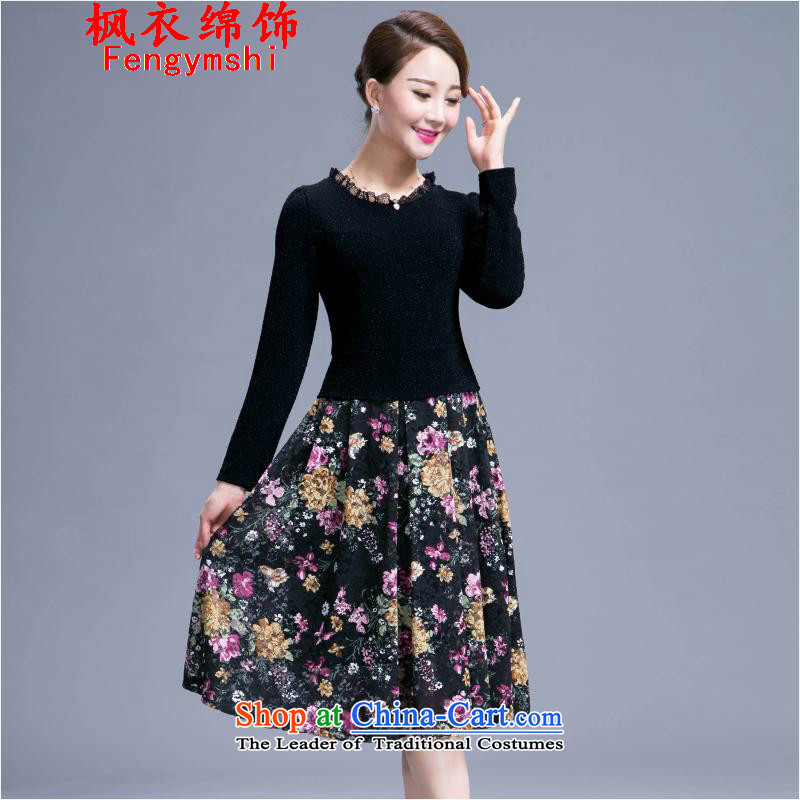 The parking meters by 2015 autumn the new Flower of large Korean mother load Sau San temperament dresses in long black cloth meters 4XL, 985 (BUMIDUO) , , , shopping on the Internet