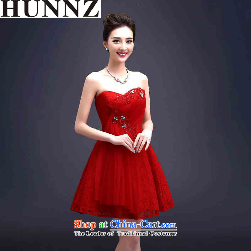 2015 Short of Hamor HUNNZ chest straps bride wedding dress bridesmaid service banquet evening dresses bows services red XL,HUNNZ,,, shopping on the Internet