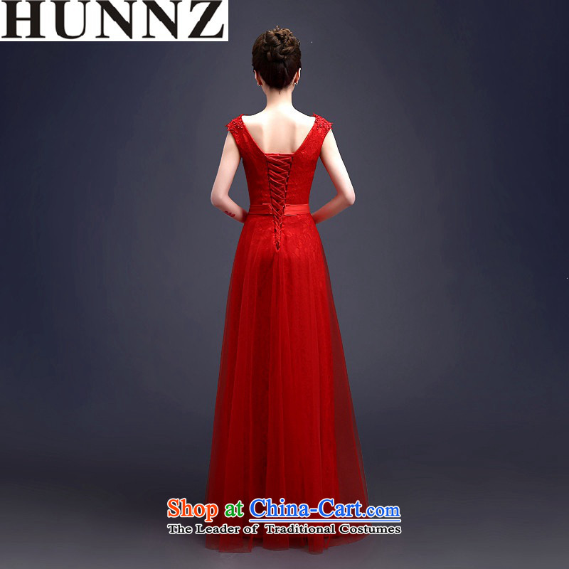 2015 Long HUNNZ sleeveless elegant strap red bride wedding dress bridesmaid services services red M,HUNNZ,,, bows shopping on the Internet