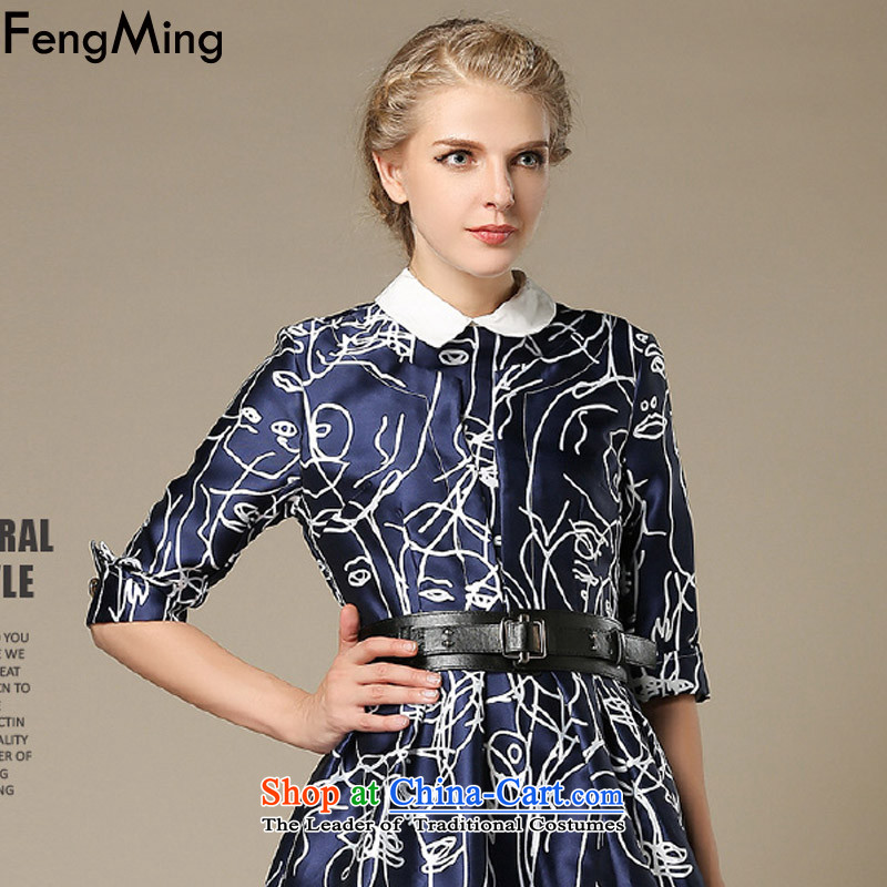 Hsbc Holdings plc Ming dress skirt female autumn 2015 Western aristocratic temperament retro dolls for Sau San large abstract dress photo color M Fung Ming (fengming) , , , shopping on the Internet