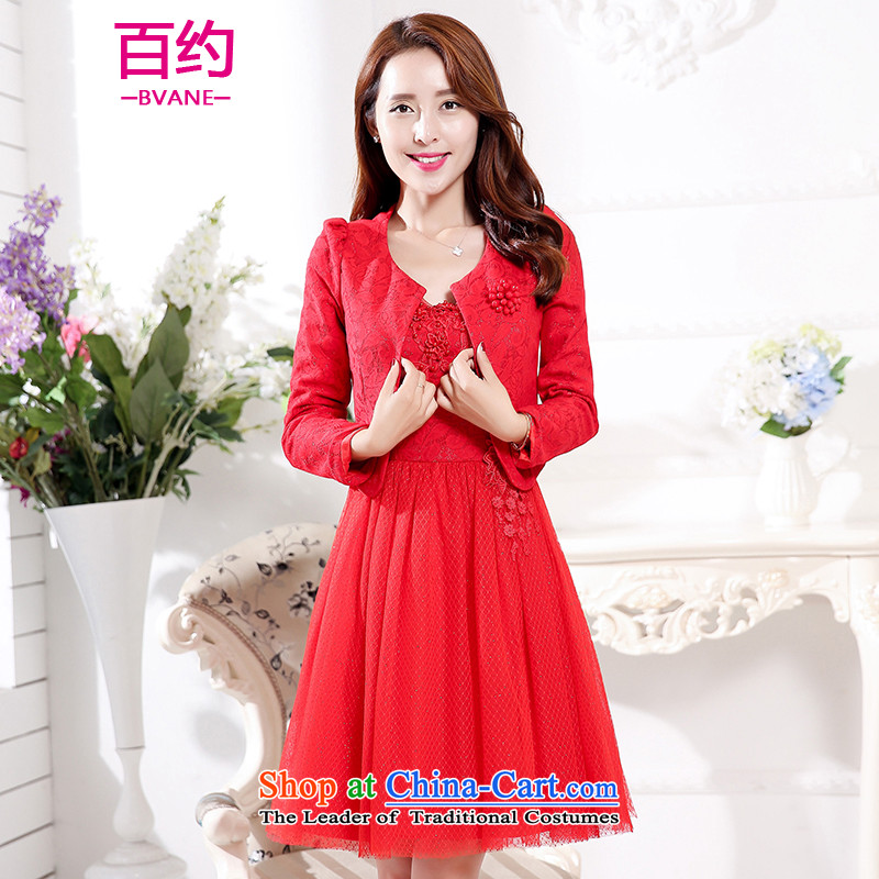 About the New 2015, hundreds of autumn replacing dresses jacket back door bride services bows small girl will dress red  _two kits_ L