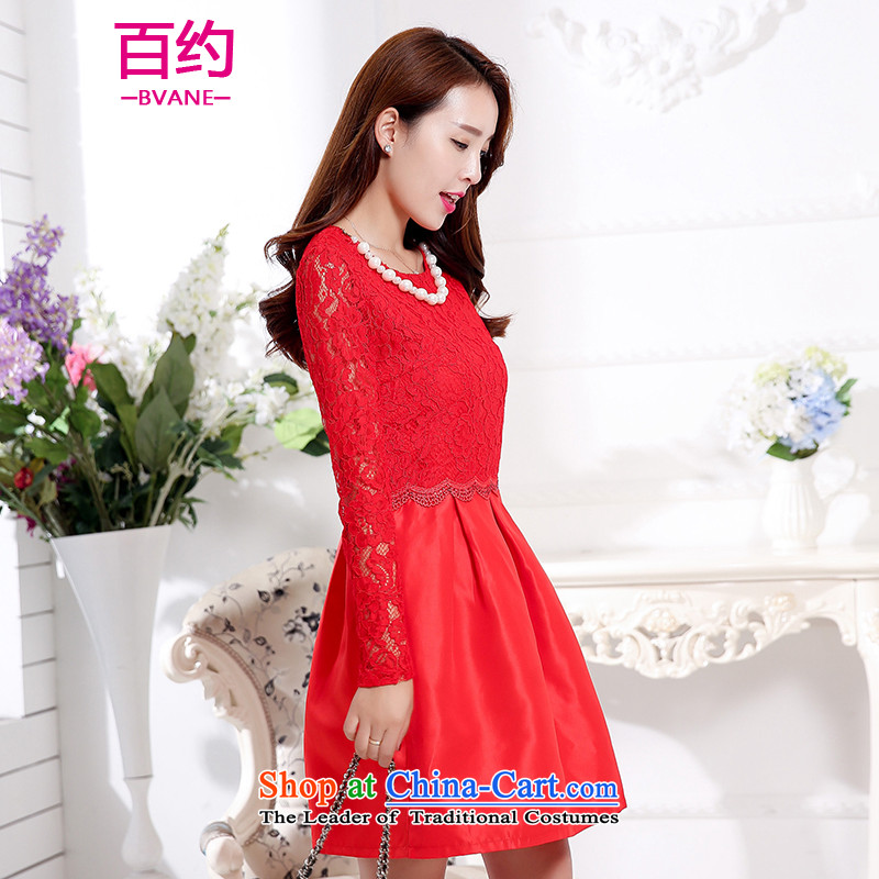 About the New 2015, hundreds of autumn replacing Korean elegant dresses round-neck collar long-sleeved clothing back door small bows dress female red XXL, BVANE (approximately 100) , , , shopping on the Internet